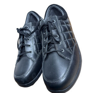 Anodyne Black Shoes Womens Size 8.5 XW Quilted Sneakers Leather Lace Up Diabetic